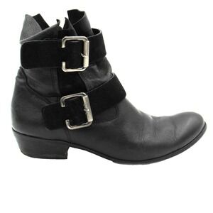 Paul Green Womens Leather Denver Belted Biker Boots Black